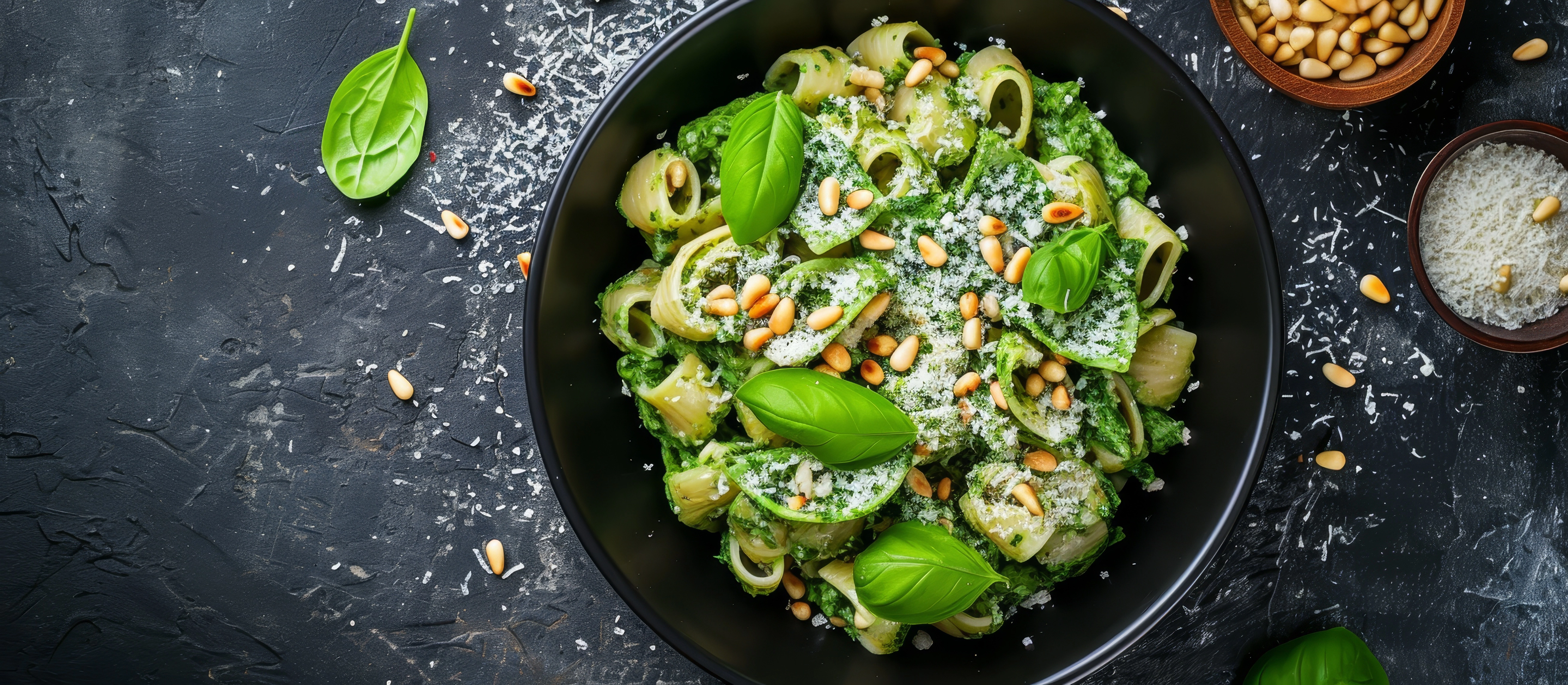 Pennes au pesto maison, plat végétal