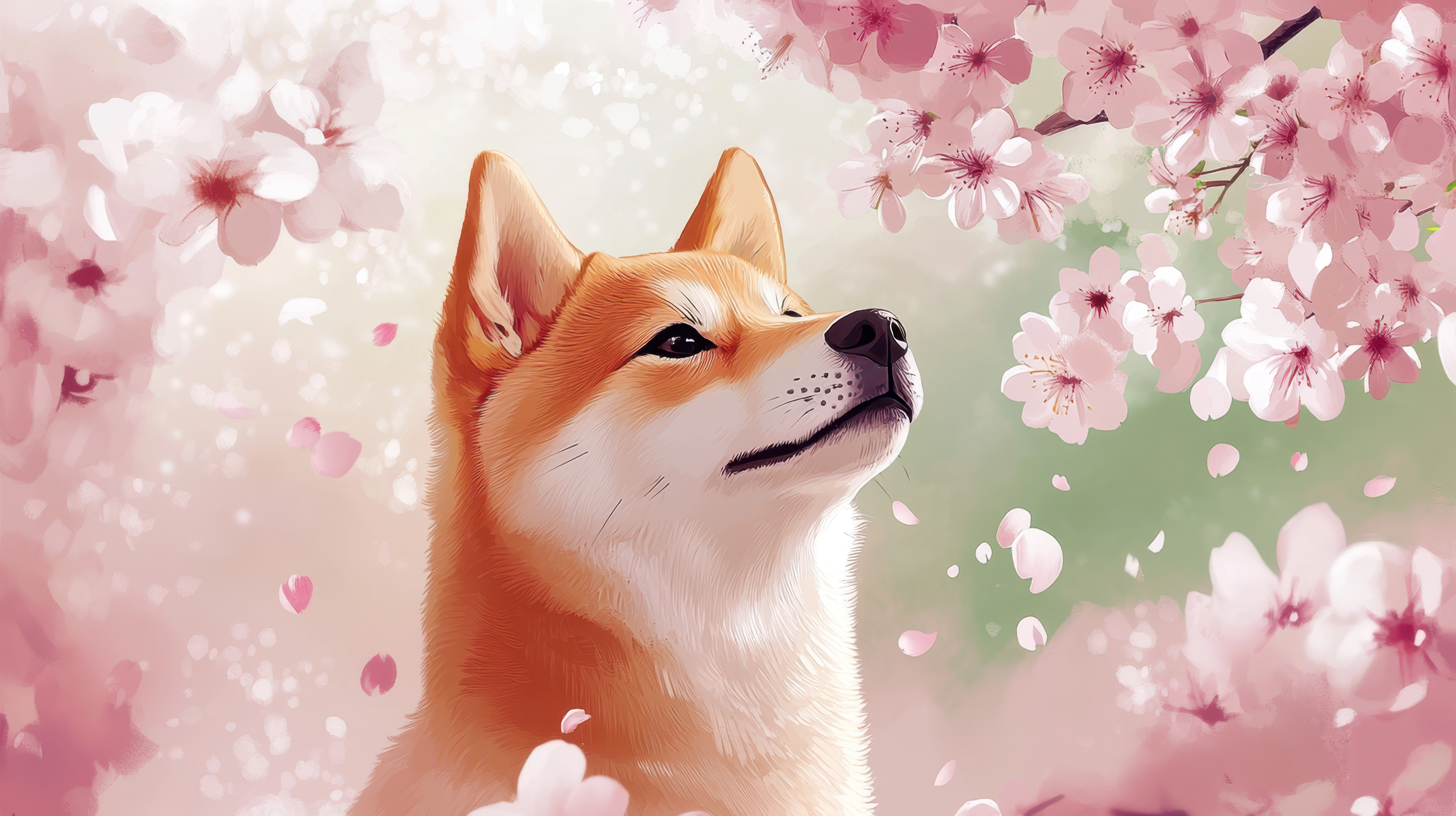 Illustration shiba et fleurs japonaises, bannière Portfolio