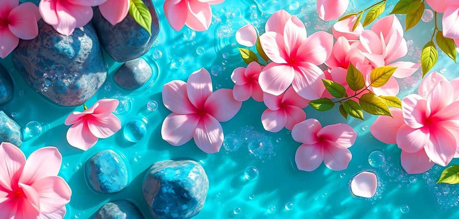 Fleurs roses sur l'eau, illustration décorative